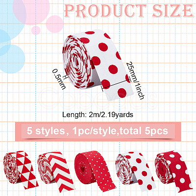 5Pcs 5 Styles Double Sided Polyester Ribbons OCOR-BC0005-43-1