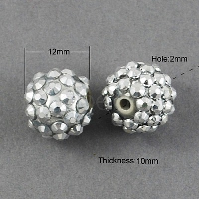 12MM Silver Bling Chunky Resin Rhinestone Ball Beads X-RESI-S260-12mm-S2-1