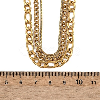 304 Stainless Steel Figaro Chain 3 Layer Necklaces for Women NJEW-A057-02A-G-1