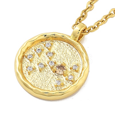 304 Stainless Steel Cubic Zirconia Constellation Flat Round Pendants STAS-S145-01C-1
