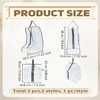 2Pcs 2 Styles Translucent PVC Waterproof Shoes Storage Zipper Bags ABAG-LP0001-97B-1