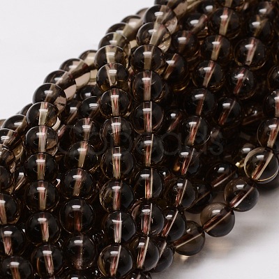 Natural Smoky Quartz Round Beads Strands X-G-E329-6mm-38-1