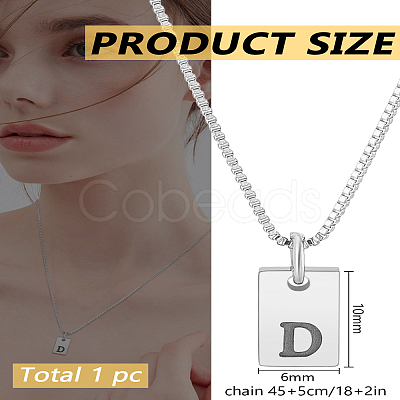 1Pc Stainless Steel Letter Rectangle Pendant Necklaces NJEW-LP0001-34D-P-1
