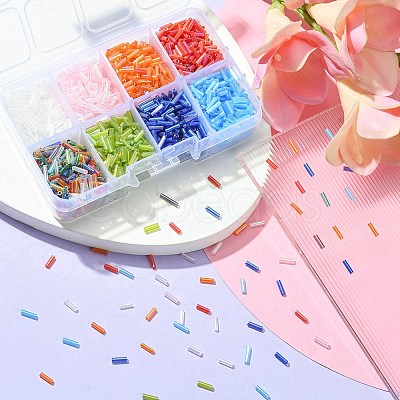 96G 8 Colors Transparent Colours Rainbow Glass Bugle Beads SEED-YW0002-34-1