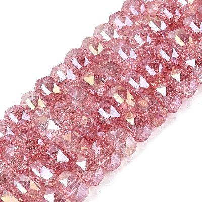 Electroplate Transparent Crackle Glass Beads Strands EGLA-Q135-01A-B08-1