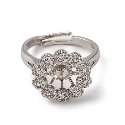 Flower Brass Micro Pave Clear Cubic Zirconia Cuff Ring Settings KK-D378-32P-1