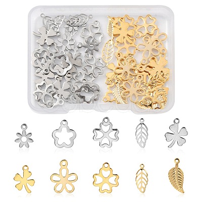 50Pcs 10 Styles 201 & 304 & 306 Stainless Steel Charms STAS-FS0001-47-1