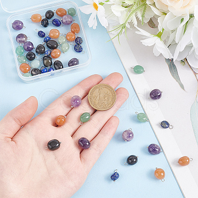 50Pcs 5 Styles Nuggets Natural Red Aventurine & Green Aventurine & Amethyst & Obsidian & Lapis Lazuli Charms PALLOY-HY00026-1