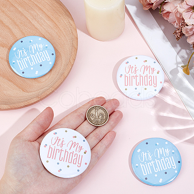 4Pcs 2 Colors It's My Birthday Tinplate Brooches JEWB-CN0001-13-1