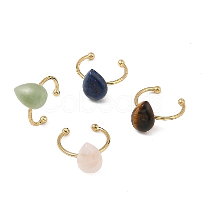 Natural Green Aventurine/Lapis Lazuli/Tiger Eye/Rose Quartz Cuff Open Rings RJEW-JR01105-1