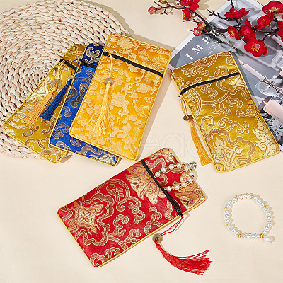 12Pcs 4 Colors Ethnic Style Brocade Sutra Book Zipper Pouch ABAG-NB0001-76-1