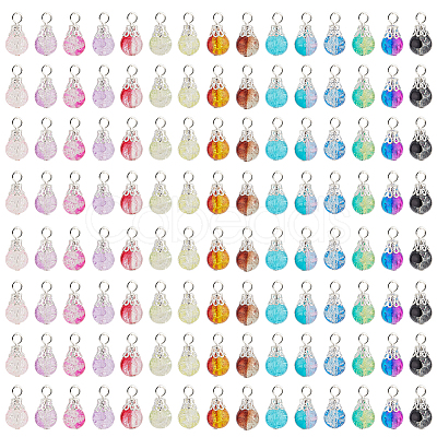 225Pcs 15 Colors Spray Painted Crackle Glass Pendants PALLOY-AB00090-1