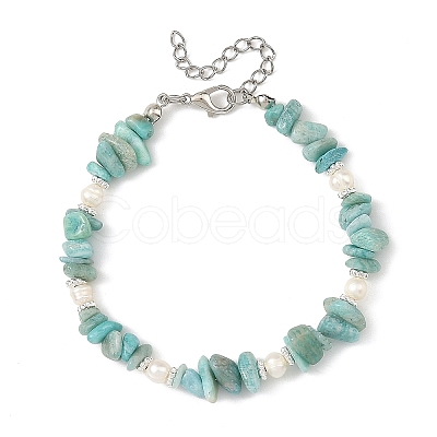 Natural Mixed Stone Chip and Potato Cultured Freshwater Pearl Beaded Bracelets for Women BJEW-JB14280-1
