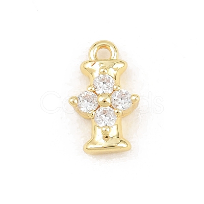 Brass Micro Pave Clear Cubic Zirconia Charms KK-Z151-18G-I-1