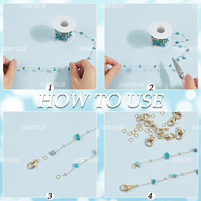 5M Synthetic Turquoise Chips & ABS Plastic Imitation Pearl Beaded Chains & 1Pc Plastic Empty Spools for Wire & 10Pcs & 30Pcs Long-Lasting Plated Brass Open Jump Rings DIY-SC0028-26-1