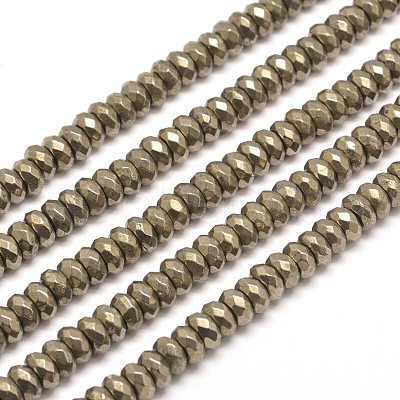 Faceted Rondelle Natural Pyrite Beads Strands G-I126-11-4x3mm-1