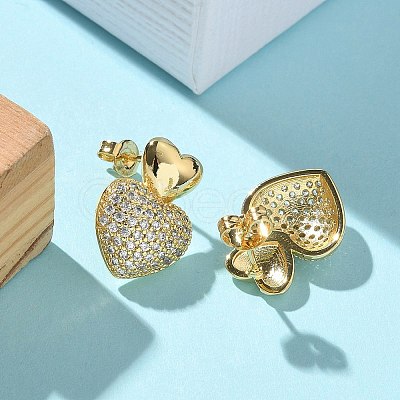 Brass Micro Pave Clear Cubic Zirconia Stud Earrings for Women EJEW-U034-01G-01-1