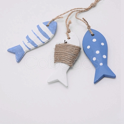 Mediterranean Style Natural Wood Pendant Ornaments HJEW-WH0014-25B-1