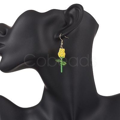 Stainless Steel Glass Flower Dangle Earrings EJEW-MZ00574-02-1