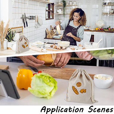 2Pcs Linen Bread Print Pouches AJEW-CP0003-81A-1