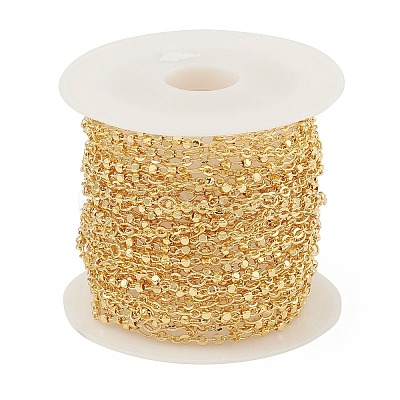 Brass Cube Beaded Link Chains CHC-M025-63G-1