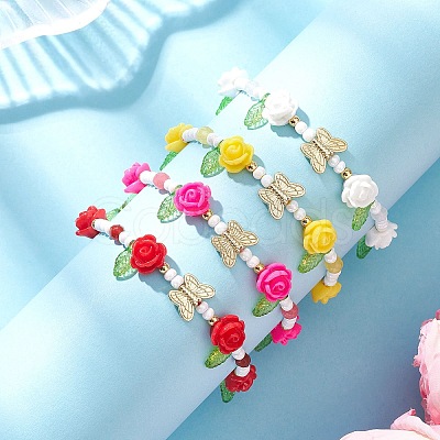Glass Seed Bead and Resin Braided Bead Bracelets for Women BJEW-MZ00237-1
