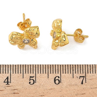 Brass Micro Pave Clear Cubic Zirconia Bowknot Stud Earrings EJEW-A145-02A-G-1