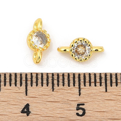 Brass Cubic Zirconia Flat Round Connector Charms KK-H204-02G-04-1