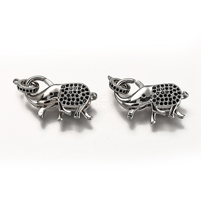 Brass Micro Pave Black Cubic Zirconia Lobster Claw Clasps ZIRC-I052-05P-1