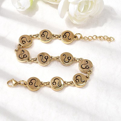 12 Constellations 304 Stainless Steel Link Chain Bracelets BJEW-I239-01G-12-1