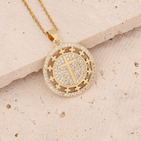 Brass Micro Pave Cubic Zirconia Cross Pendant Necklaces FS-WG7675B-07-1