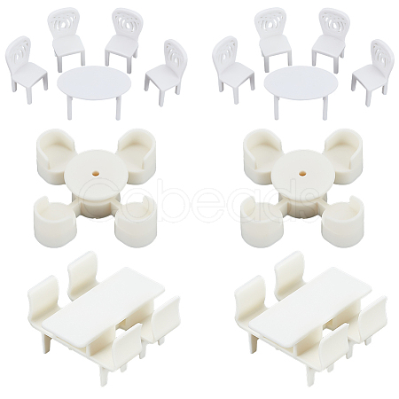6 Sets 3 Style Mini Plastic Chairs and Table Miniature Display Decorations AJEW-OC0004-12-1