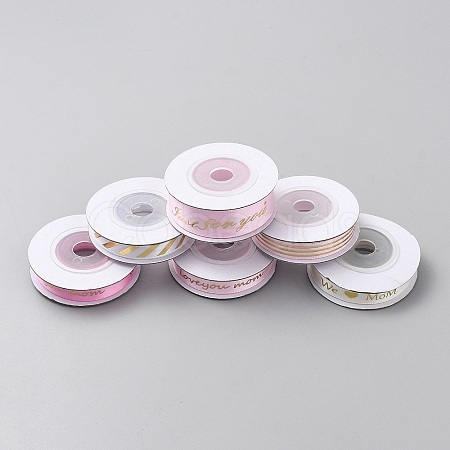 6 Rolls 6 Styles Mother's Day Word Polyester Word Printed Ribbon OCOR-WH0078-420-1