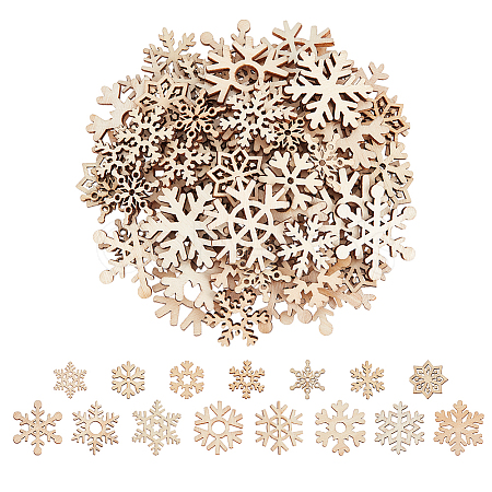 200Pcs Christmas Theme Unfinished Wood Snowflake Sheets FIND-BC0014-53-1