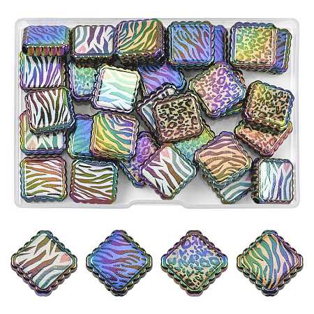 30Pcs Rainbow Iridescent Printed Opaque Acrylic Beads OACR-FS0002-70-1