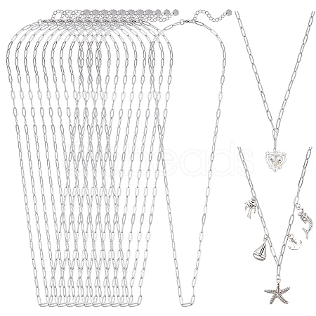 12Pcs 4MM 304 Stainless Steel Paperclip Chain Necklaces NJEW-NB0001-38C-1