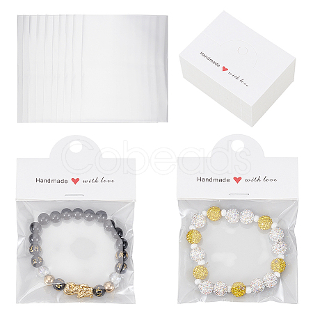 300Pcs 0PP Cellophane Packing Bags with White Paper Card Header ABAG-GO0001-14-1