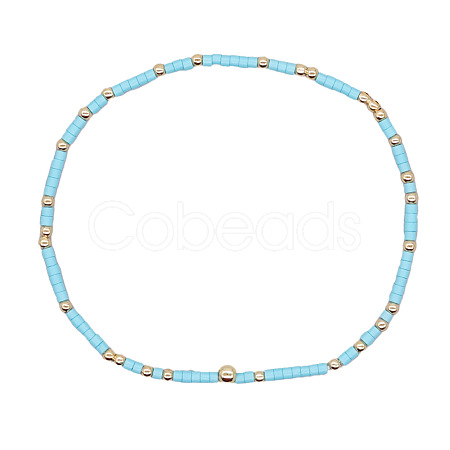 Minimalist Glass Seed Beads & Brass Beads Stretch Bracelets for Women BC0195-11-1
