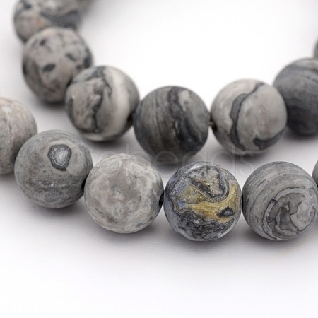 Frosted Natural Map Stone/Picasso Stone/Picasso Jasper Round Bead Strands G-M272-08-8mm-1