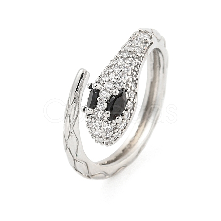 304 Stainless Steel Cubic Zirconia Open Cuff Ring for Women RJEW-S406-05P-02-1