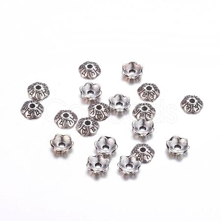 6-Petal Tibetan Style Alloy Flower Bead Caps TIBE-S220-AS-NR-1