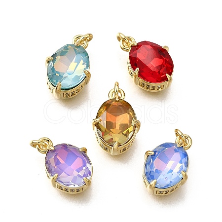 Brass Glass Charms KK-V011-34G-1