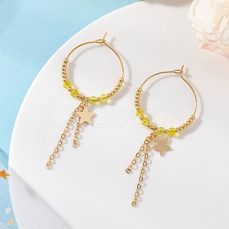 Star Glass Hoop Earrings EJEW-MZ00673-01-1