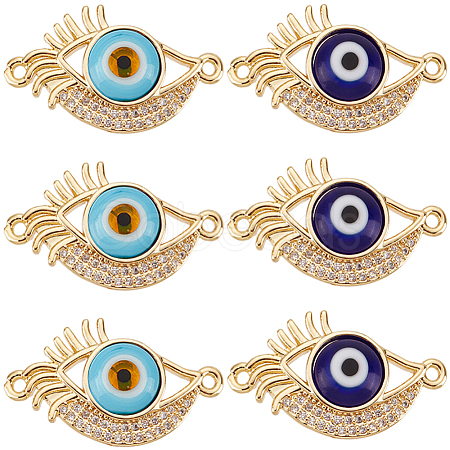 8Pcs 2 Colors Rack Plating Real 18K Gold Plated Brass Micro Pave Clear Cubic Zirconia Connector Charms ZIRC-BBC0002-03-1
