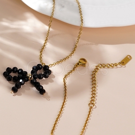 Glass Beaded Bowknot Pendant Necklaces LS-LG8345-2-1