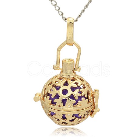 Golden Tone Brass Hollow Round Cage Pendants KK-J232-01G-1