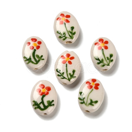 Flower Theme Printed Handmade Porcelain Beads LAMP-D303-06E-03-1