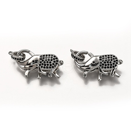 Brass Micro Pave Black Cubic Zirconia Lobster Claw Clasps ZIRC-I052-05P-1