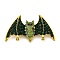 Zinc Alloy Rhinestone Halloween Bat Brooch, Antique Golden, Emerald, 34~35x58~58.5mm