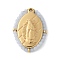 304 Stainless Steel Oval Embossed Jesus Pendants, Synthetic Luminous Stone Faceted Round Beaded Charms, Real 14K Gold Plated, Aqua, 25.5x19x2.5mm, Hole: 1.2mm